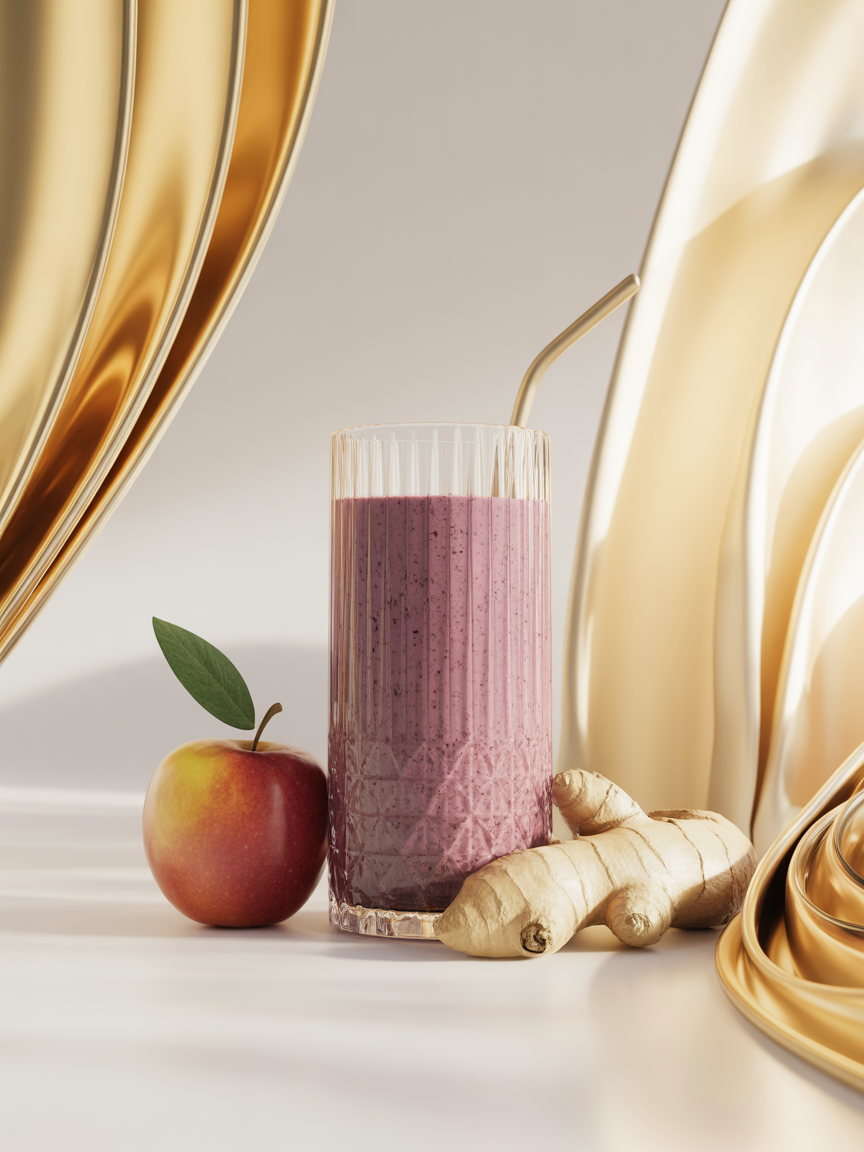 Shake funcional de repolho roxo com Alulose VitalWe, maçã verde, limão e gengibre — receita anti-inflamatória e prebiótica para pele e intestino