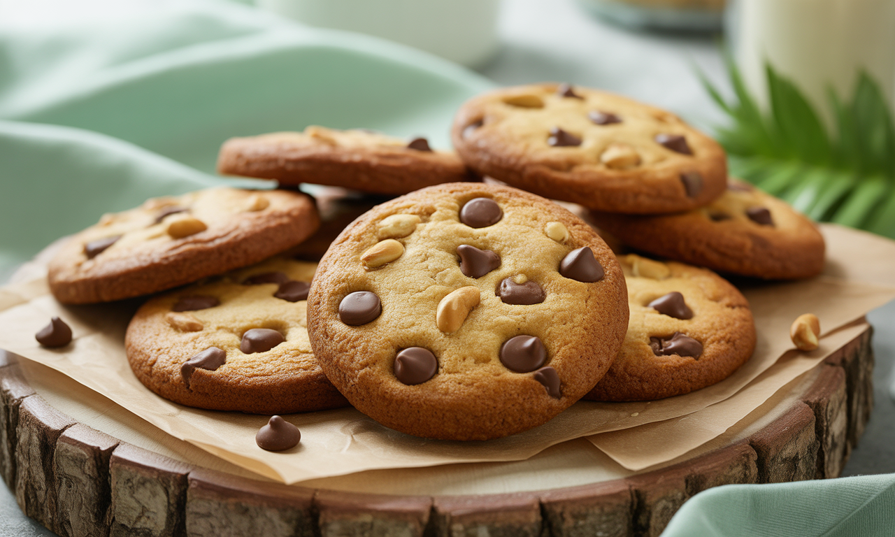 Biscoitos douradinhos com gotas de chocolate
