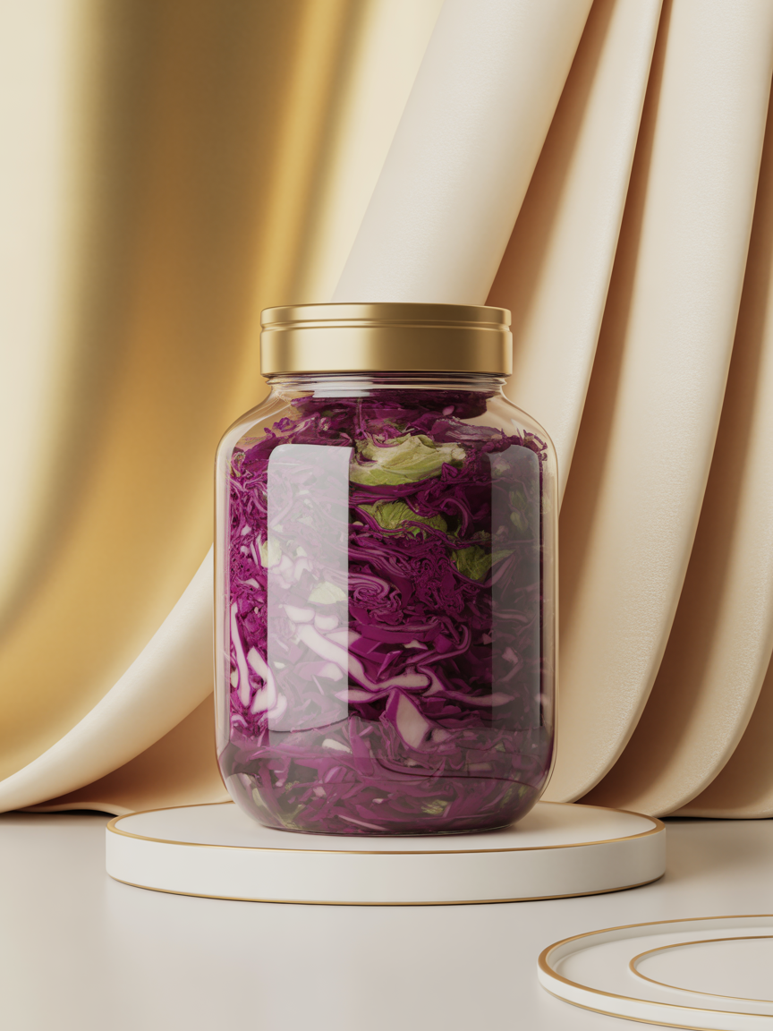 “Repolho probiótico caseiro tipo chucrute VitalWe — fermentado naturalmente com sal marinho, rico em bactérias benéficas para o intestino e imunidade.